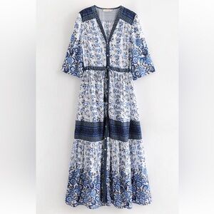 Aly Daly Blue Floral Maxi Dress NWT